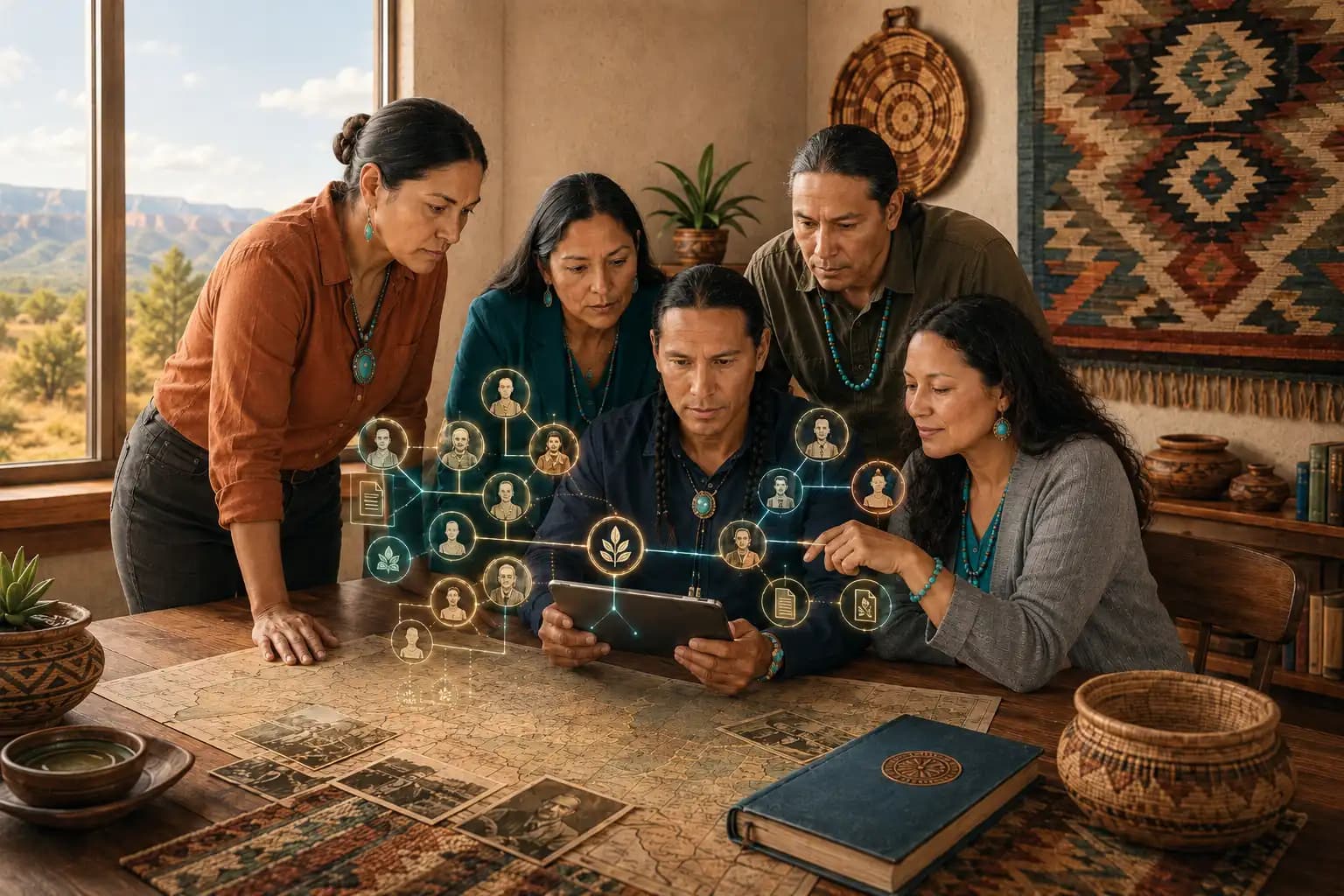 A group of people reviewing documents together around a table